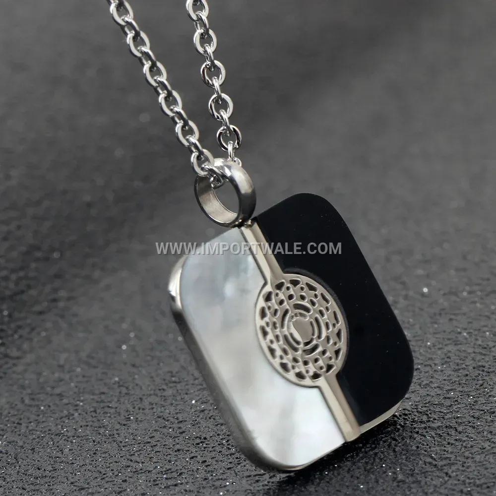 Geometric Yin Yang Black and White Stainless Steel Pendant Necklace