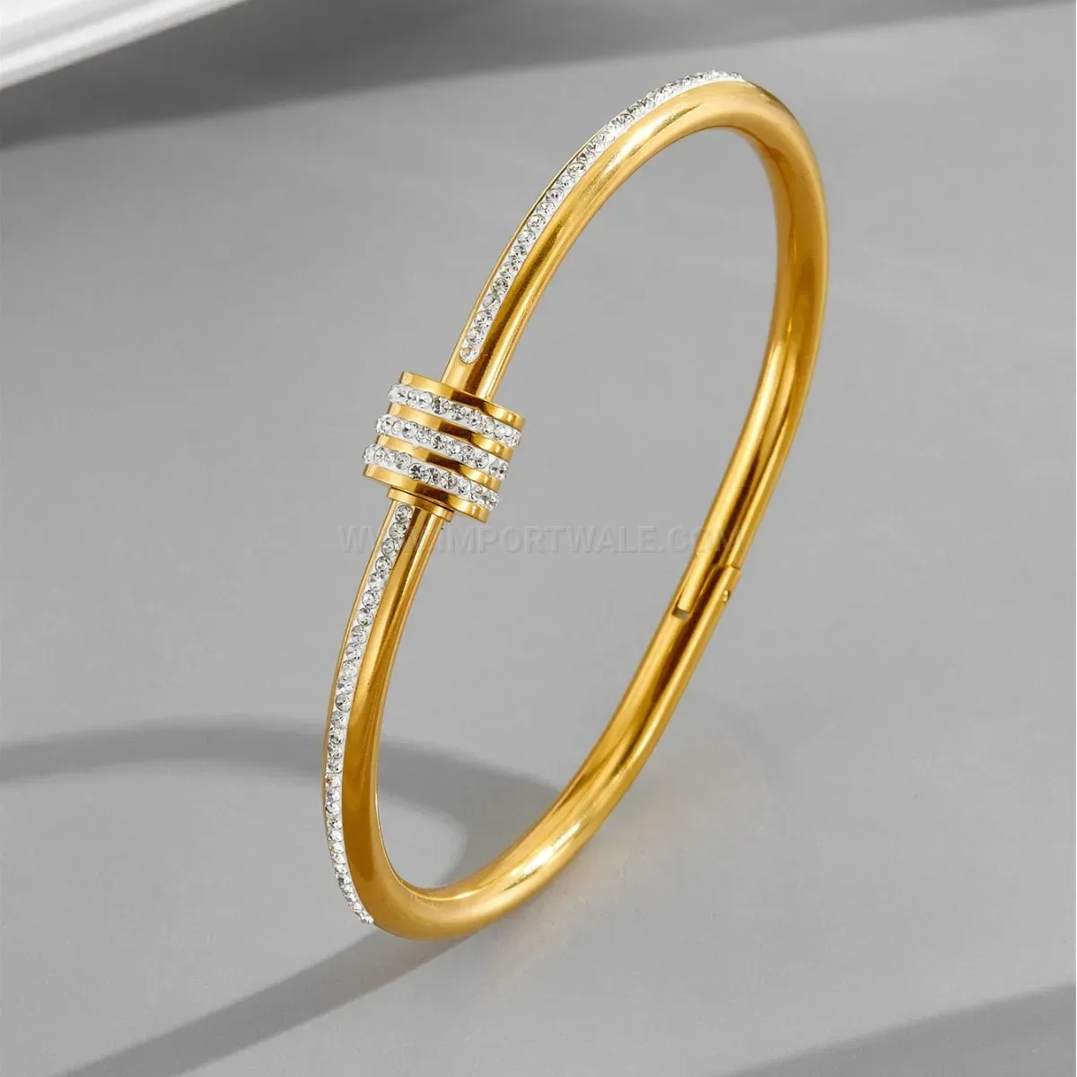 Pave Crystal Hourglass Titanium Steel Bangle Bracelet