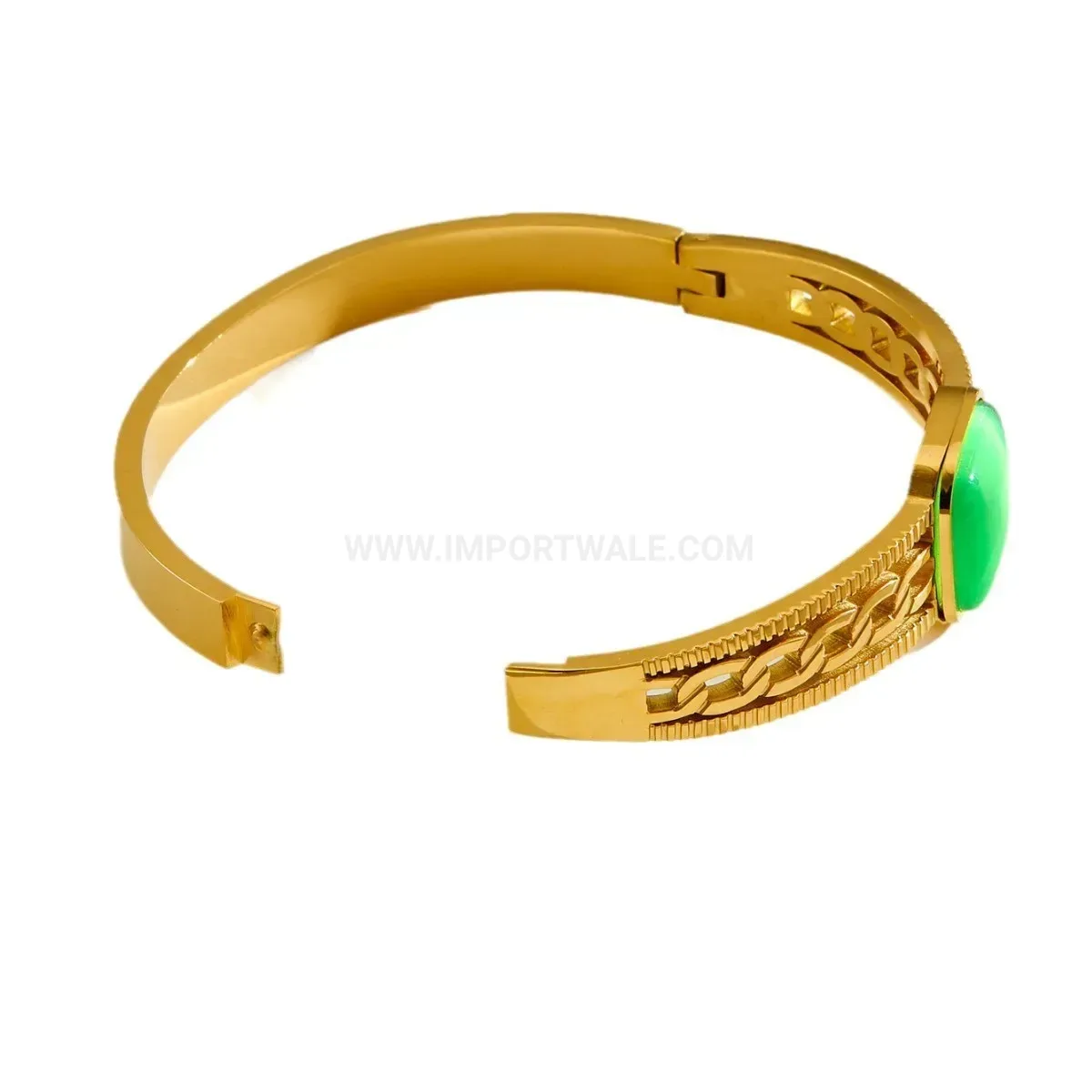 Hollow Geometric Cat Eye Stone Stainless Steel Bangle