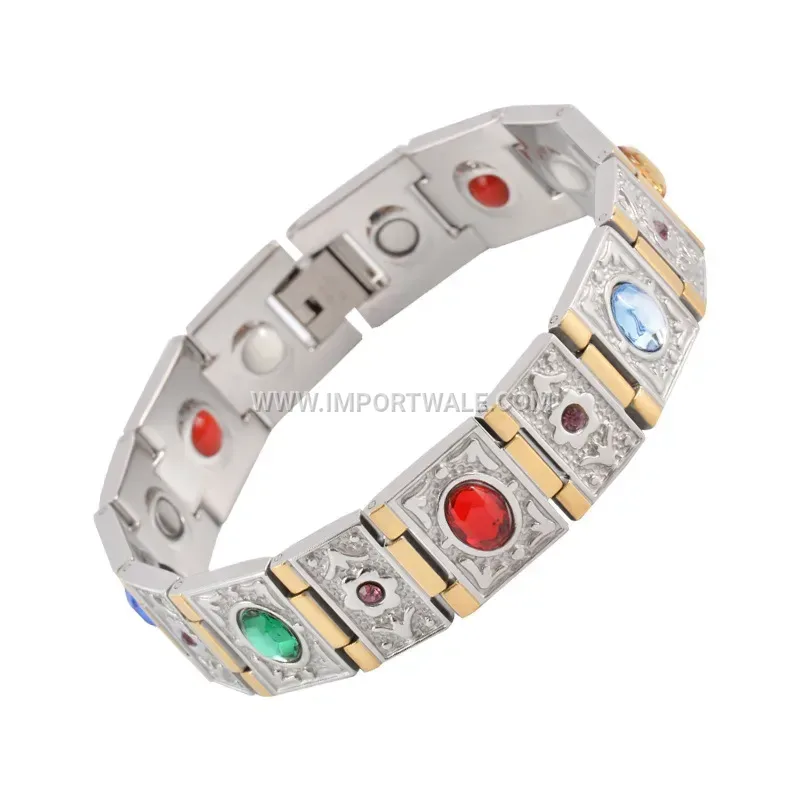 Rhinestone Titanium Steel Magnetic Energy Chain Bracelet