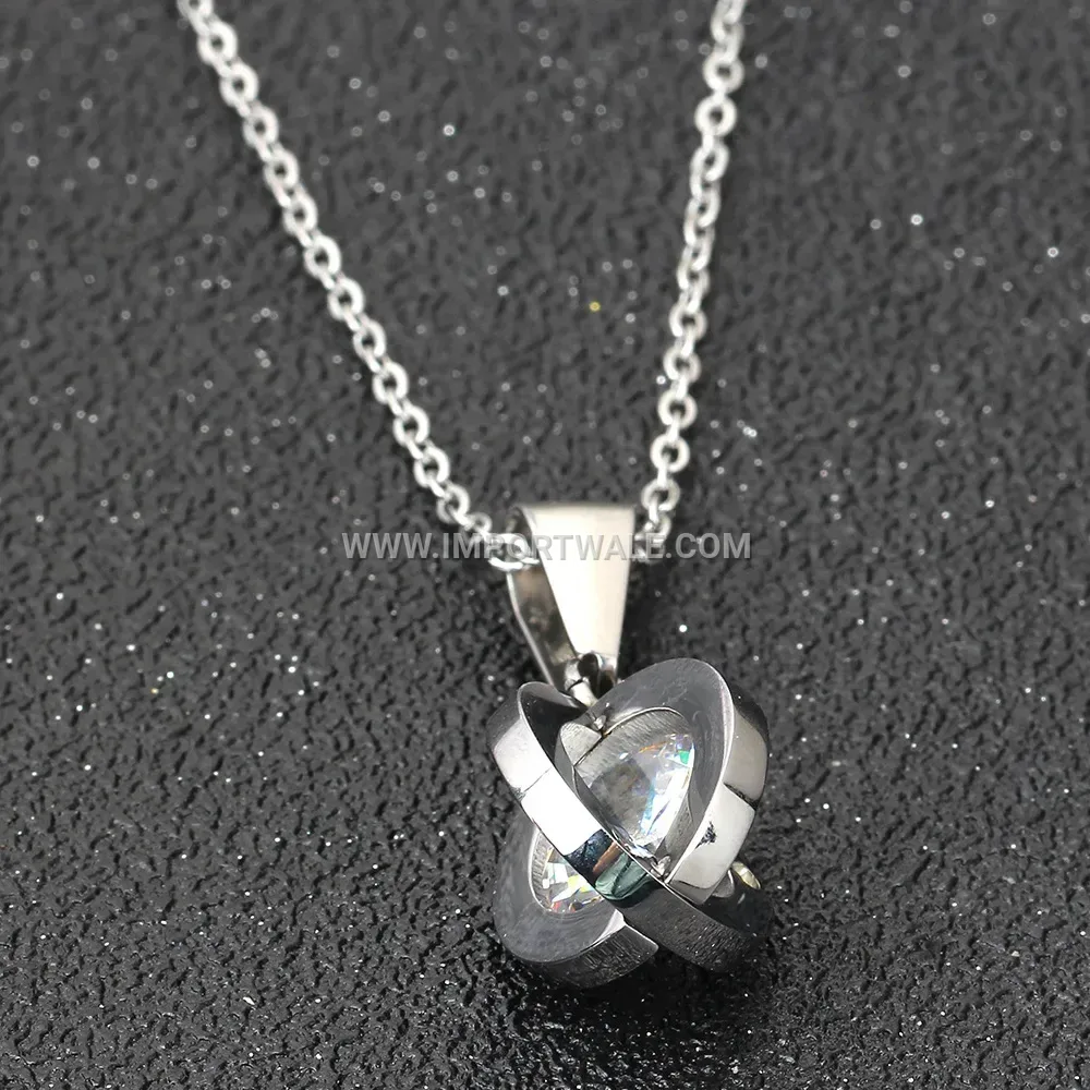 Geometric Circular Rhinestone Stainless Steel Pendant Necklace