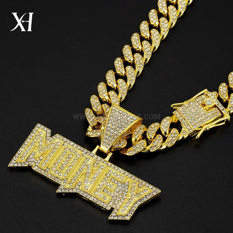 Full Rhinestone Money Letter Hip Hop Pendant