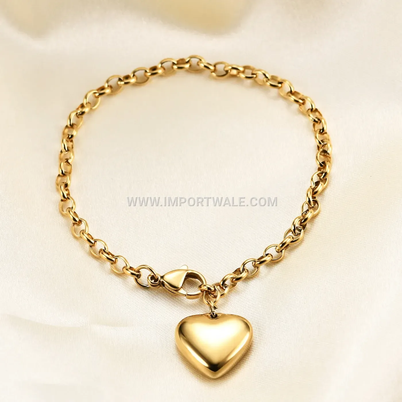Adjustable Stainless Steel Heart Toggle Clasp Link Chain Bracelet