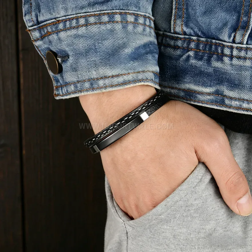 Stylish Handcrafted Braided PU Leather Magnetic Clasp Bracelet