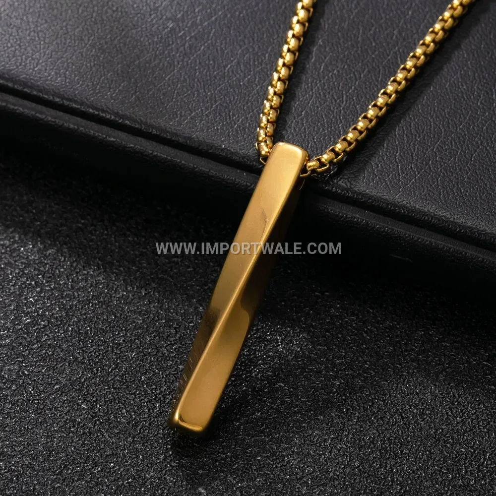 Men Spiral Bar Pendant Stainless Steel Necklace