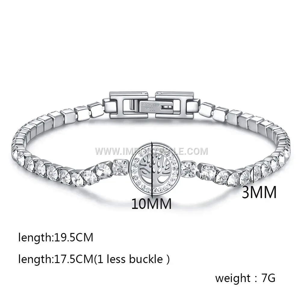 Stainless Steel Tree of Life Charm Bracelet with Zirconia Accent
