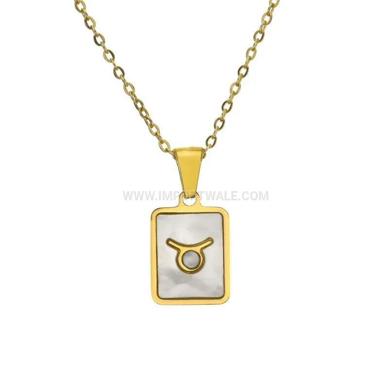 Zodiac Shell Inlay 18K Gold Plated Stainless Steel Collar Necklace