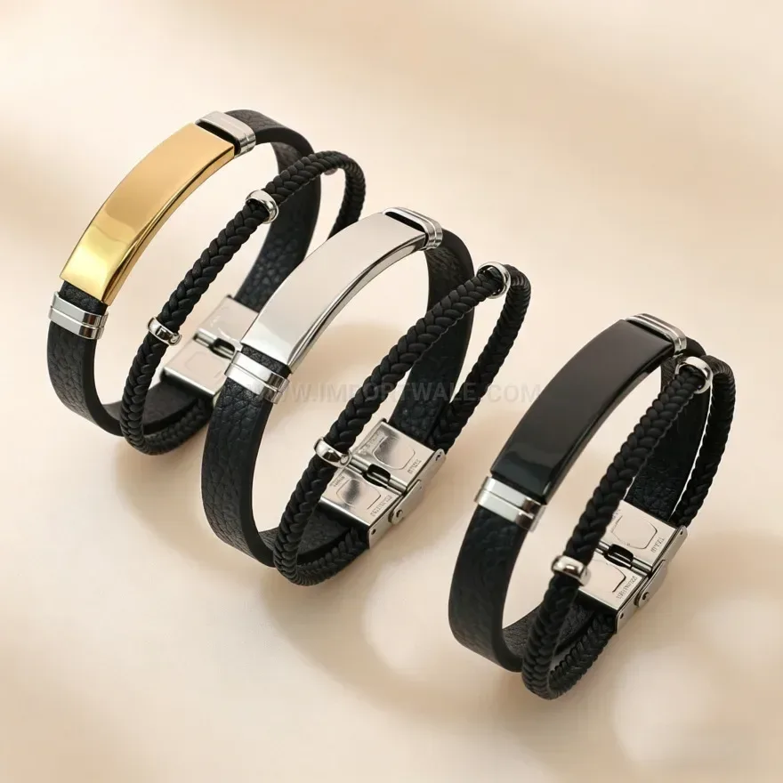 Bold Vintage Braided Double Layer Leather Bracelet With Magnetic Clasp