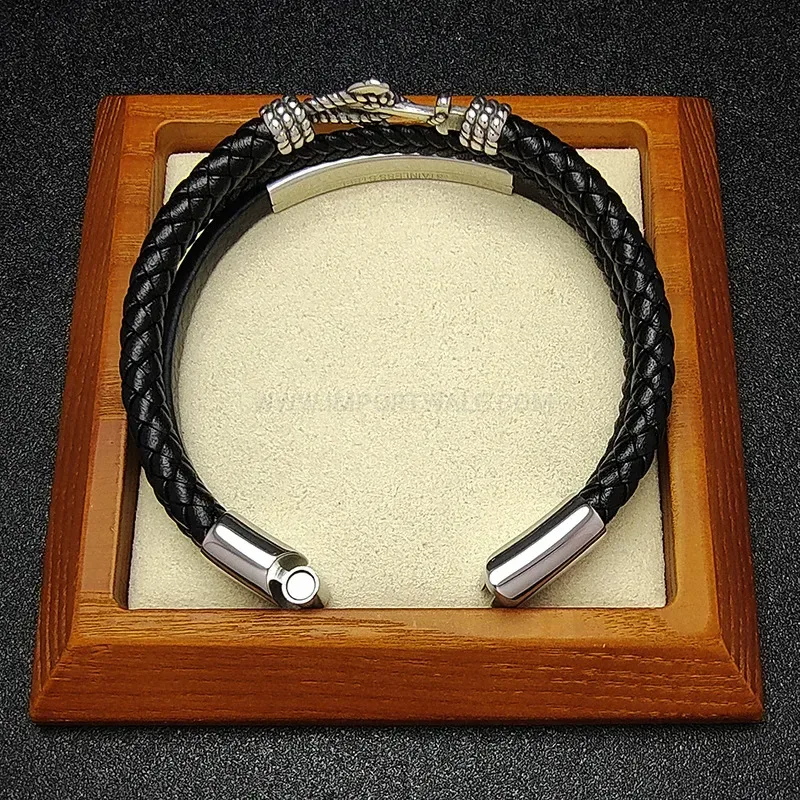 Premium Handcrafted Stainless Steel Anchor Hook Two-Tone Leather Bracelet