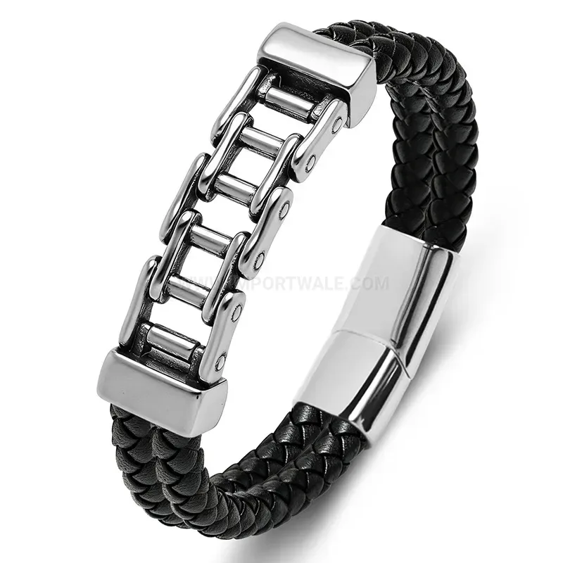 Chic Bicycle Chain Style Dual-Color Leather Men's Bracelet