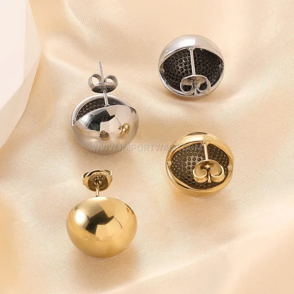 Sleek Geometric Cutout Hollow Sphere Stainless Steel Stud Earrings