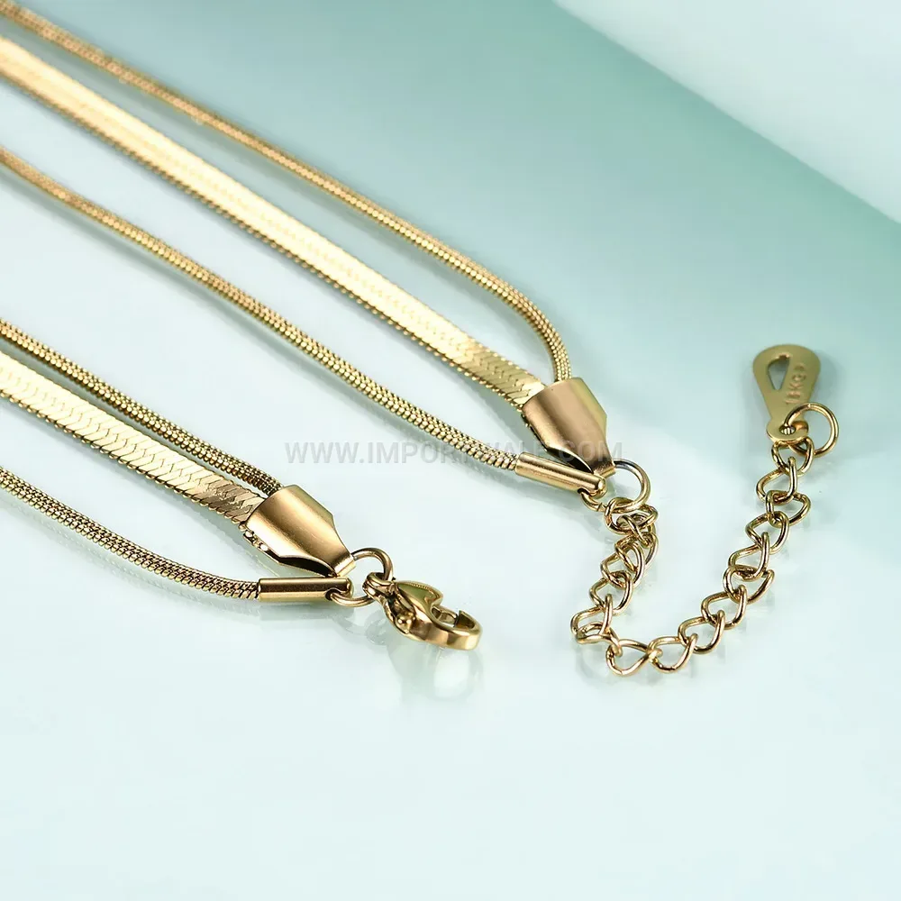 Triple Layer Flat Snake Chain Stainless Steel Choker Necklace