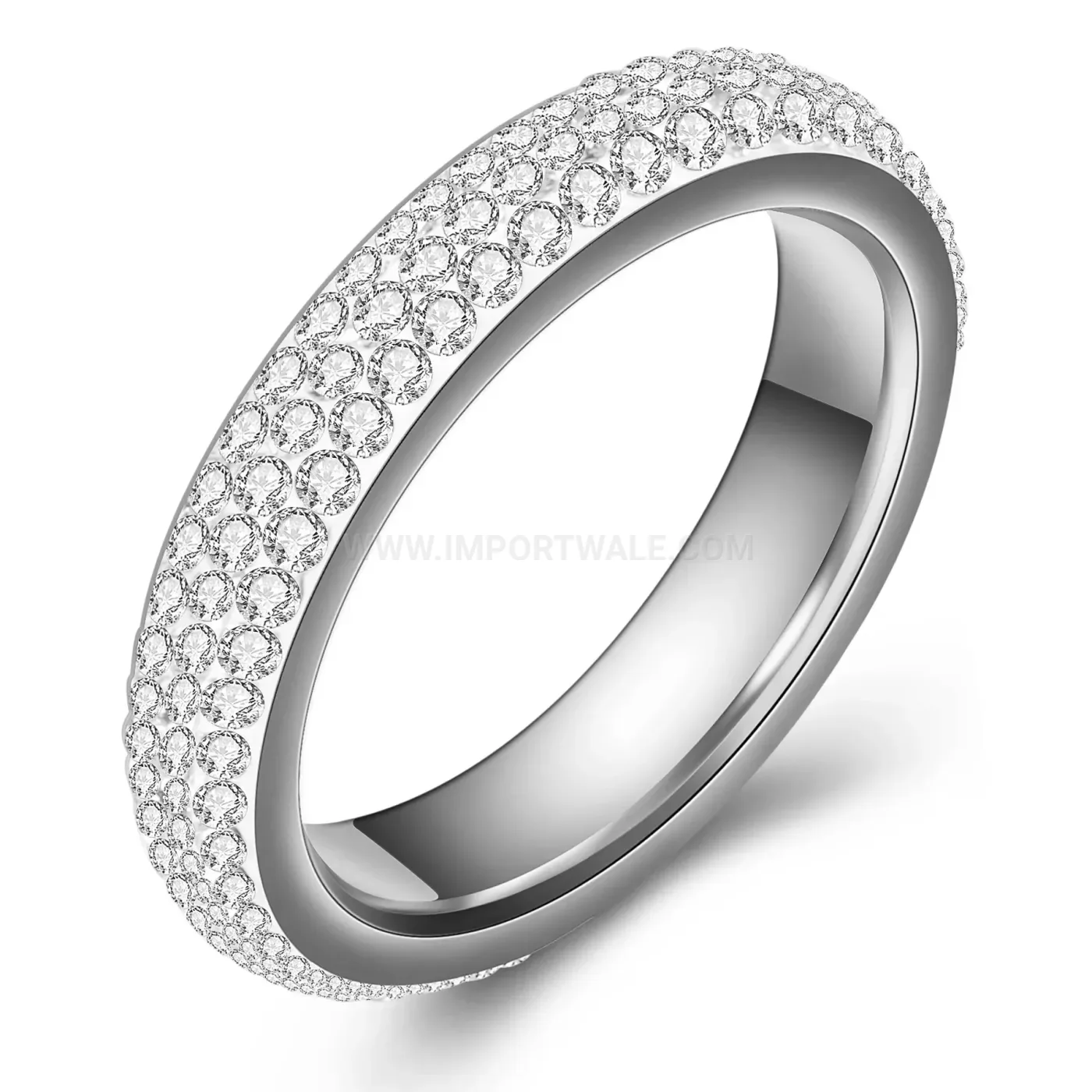 Rhinestone Embedded Curved Stainless Steel Band Ring
