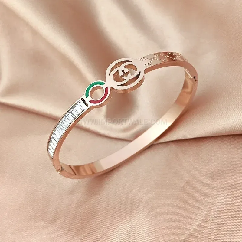 Designer Geometric Rhinestone Titanium Steel Bangle Bracelet