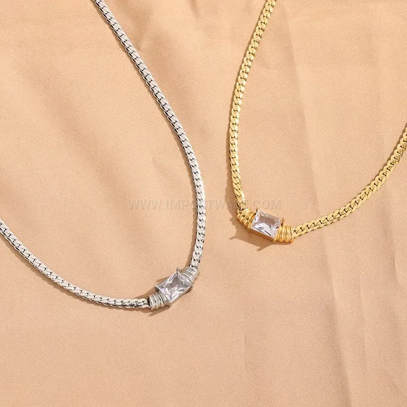 Premium Multi Layer Blade Chain Rhinestone Titanium Steel Pendant Necklace