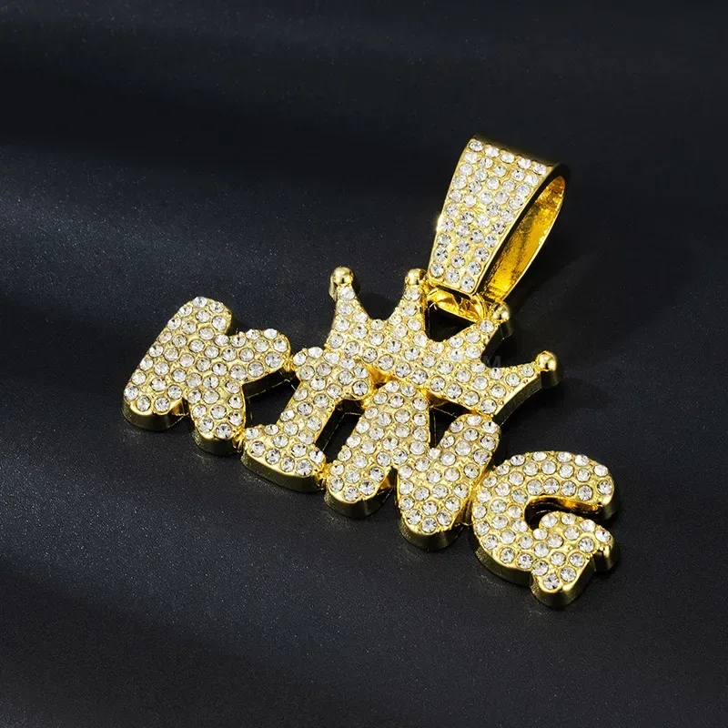 Iced Out Alloy King Crown Hip Hop Pendant with Large Bail