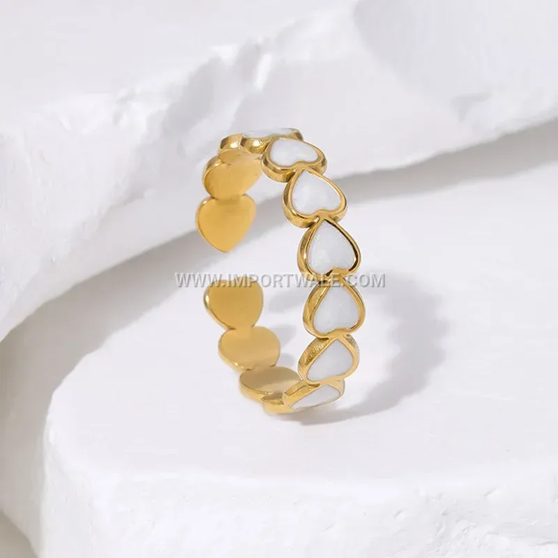 Gold Plated Heart Shaped Open Stainless Steel Enamel Ring