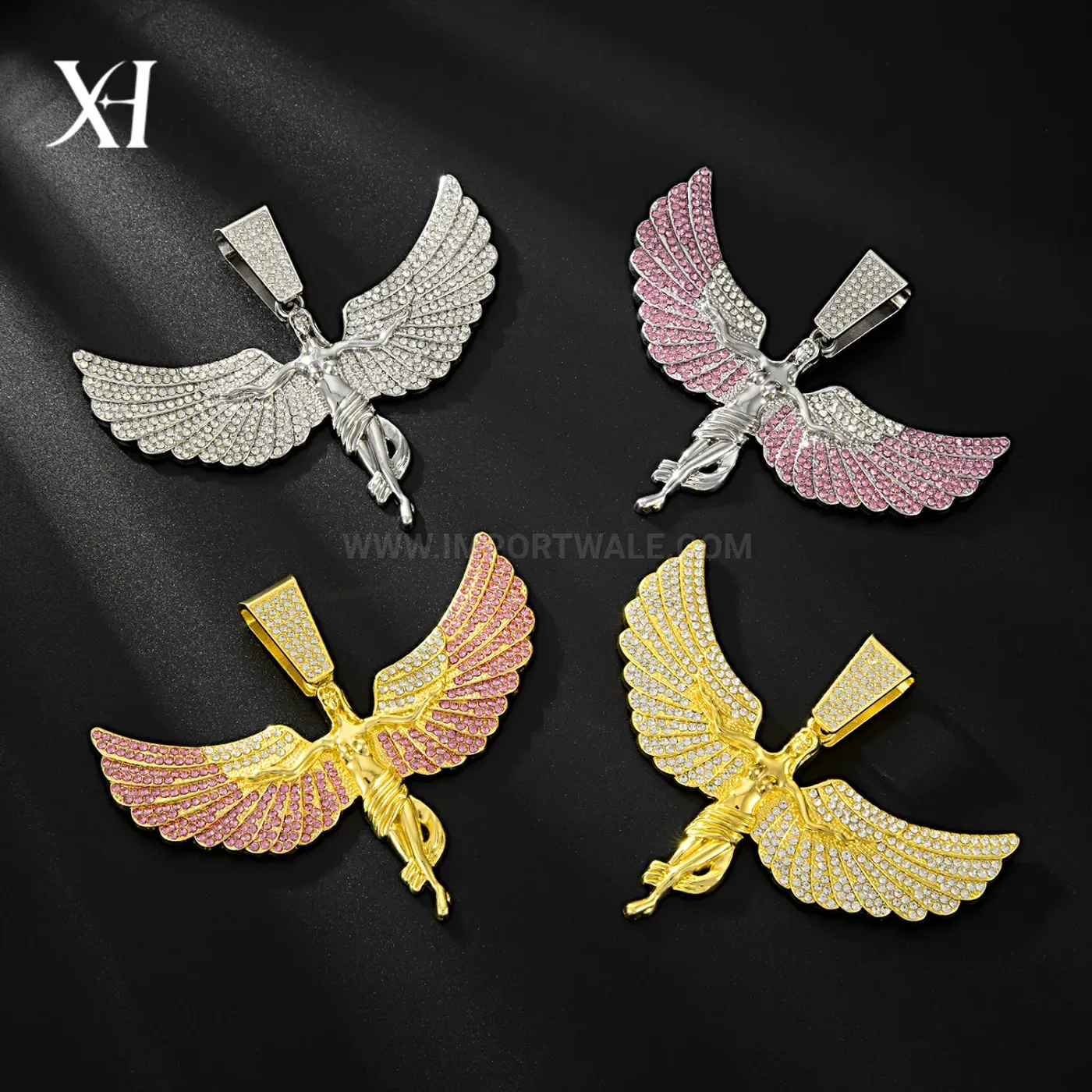 Iced Out Angel Zinc Alloy Hip Hop Pendant Necklace