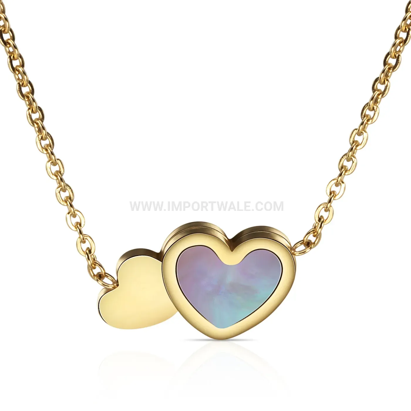 Dainty Stainless Steel Double Heart Shell Inlaid Necklace