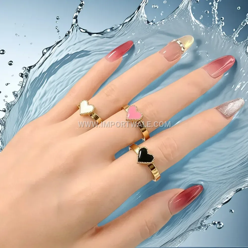 Three Dimensional Heart Stainless Steel Enamel Band Ring