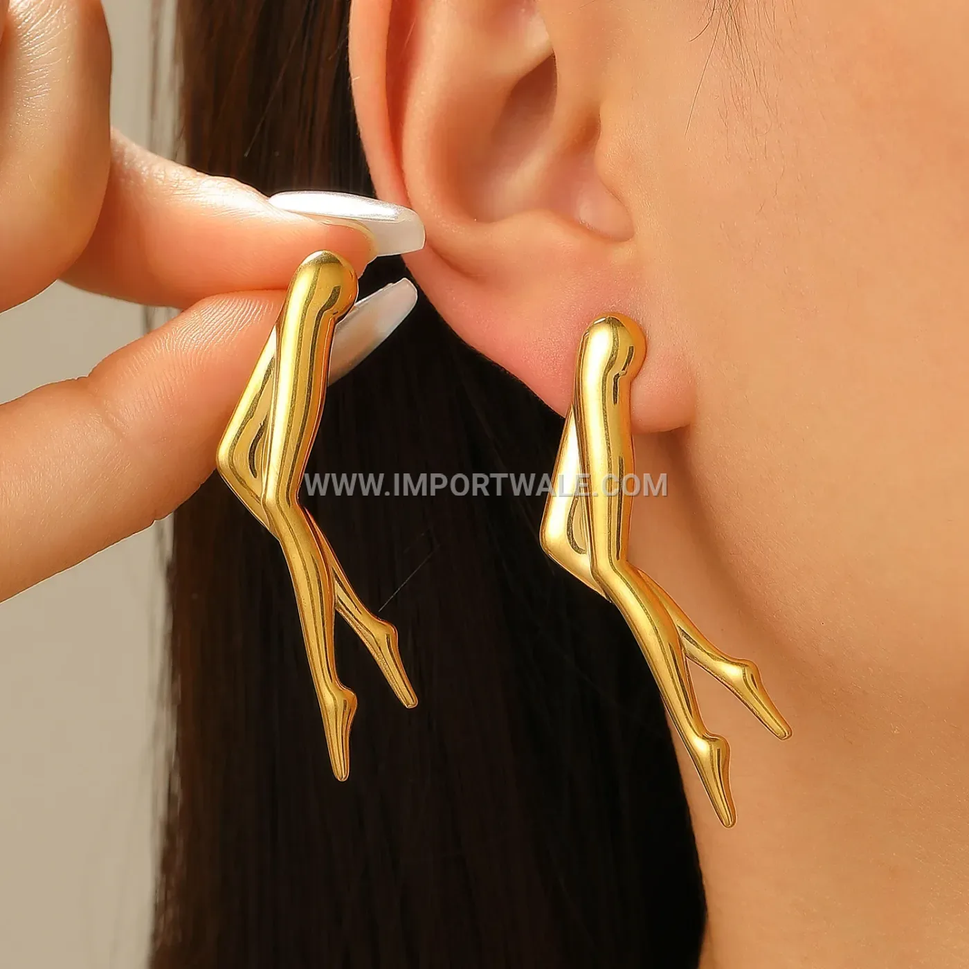 Gold Tone Stainless Steel Statement Stud Earrings for Women