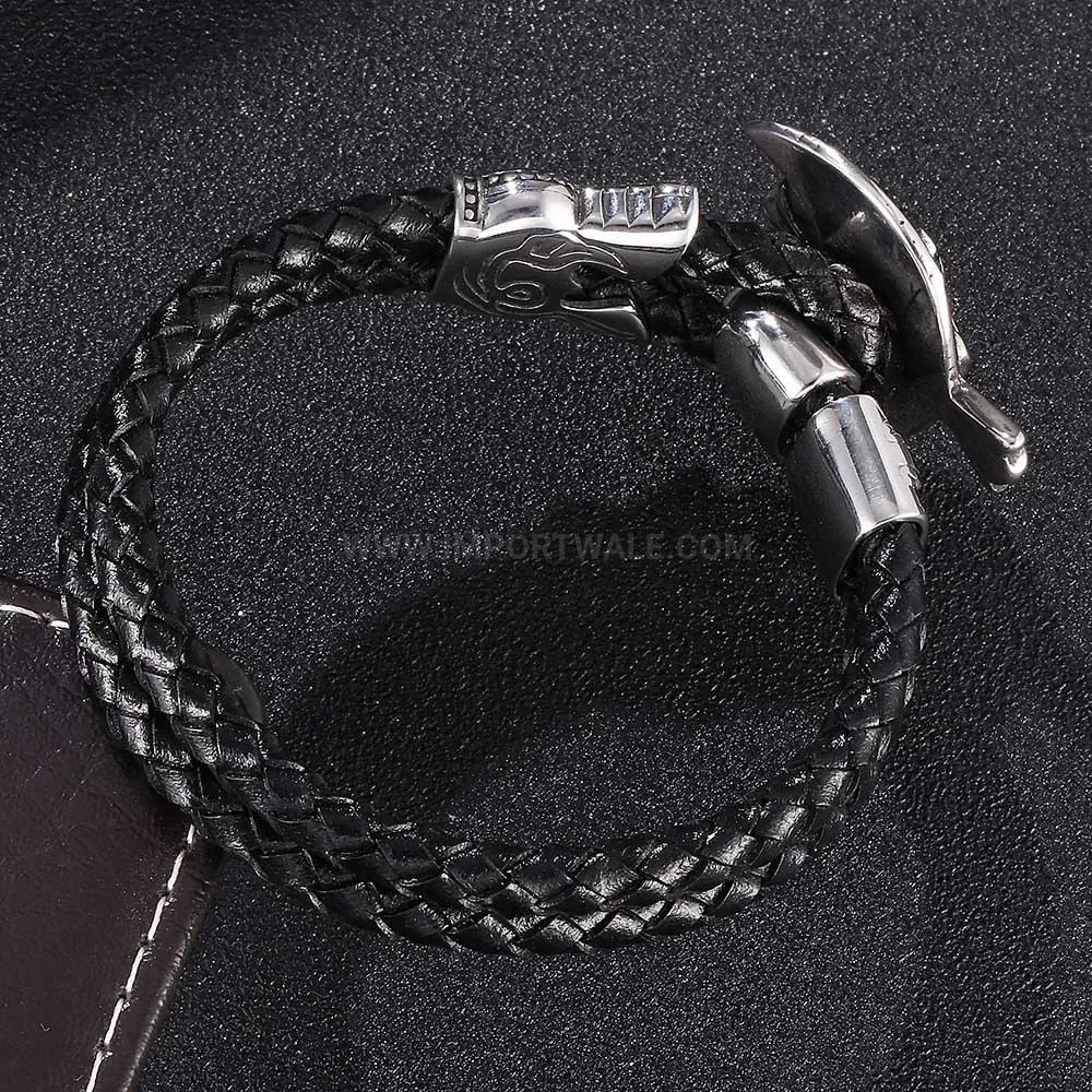 Punk Skull Braided Leather Stainless Steel Band