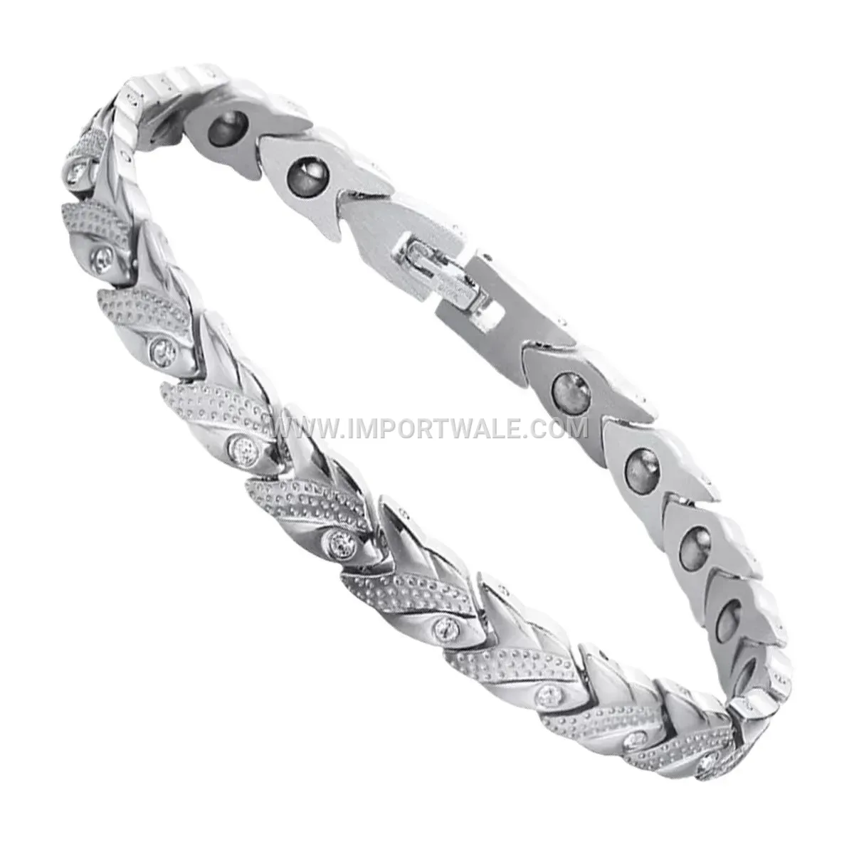 Gold Plated Titanium Steel Crystal Magnetic Therapy Link Bracelet