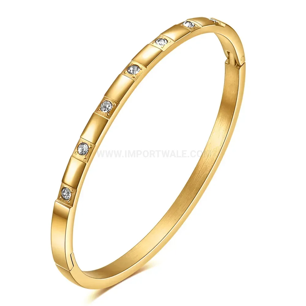Stylish Minimalist Cubic Zirconia Inlaid Stainless Steel Bangle Bracelet