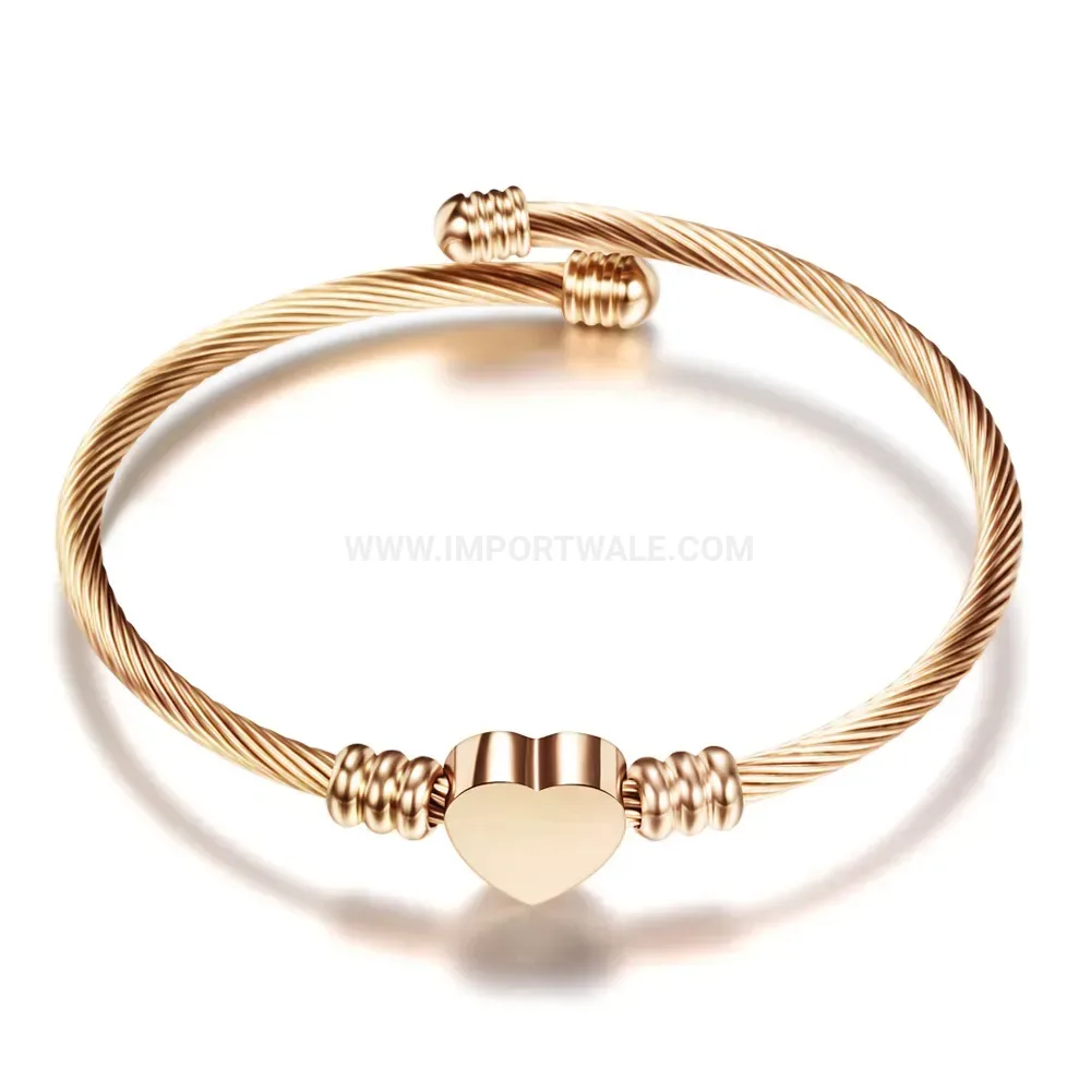 Fashion Stainless Steel Open Cable Wire Heart Motif Bangle