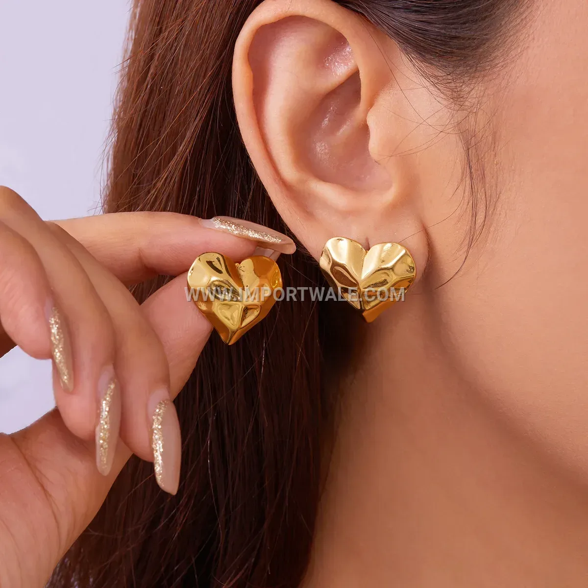18K Gold Plated Textured Stainless Steel Geometric Stud Earrings