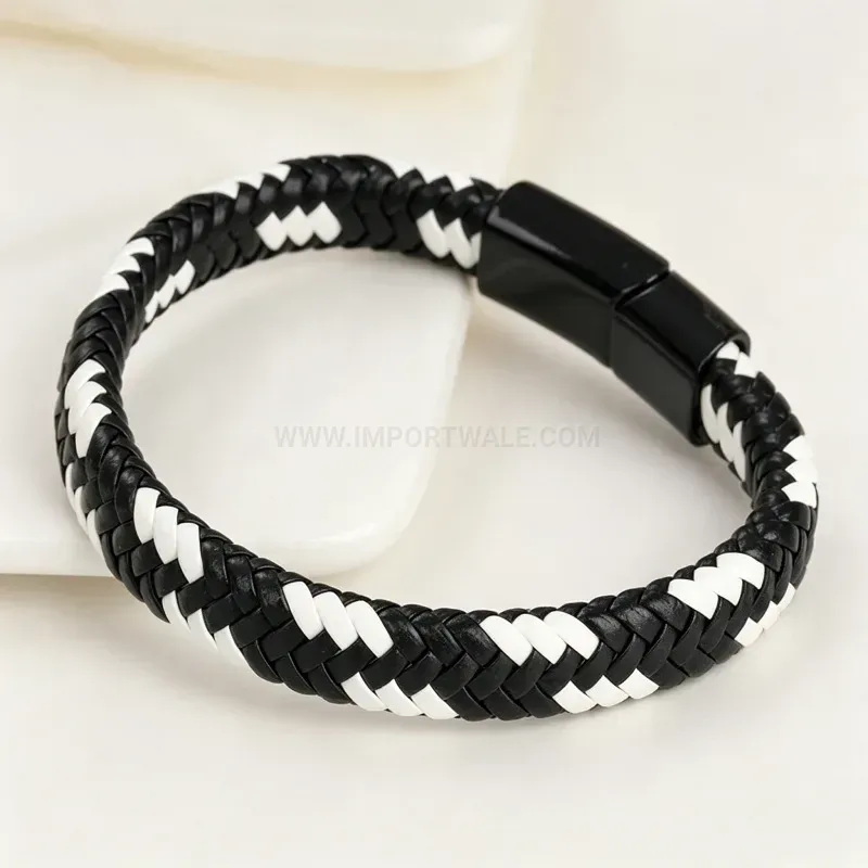 Trendy Two Tone Woven Cord Bracelet with Magnetic Clasp