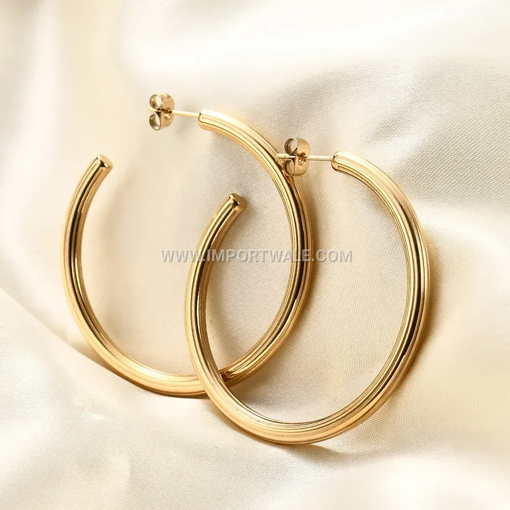 Textured Striped C-Shape Stainless Steel Stud Earrings
