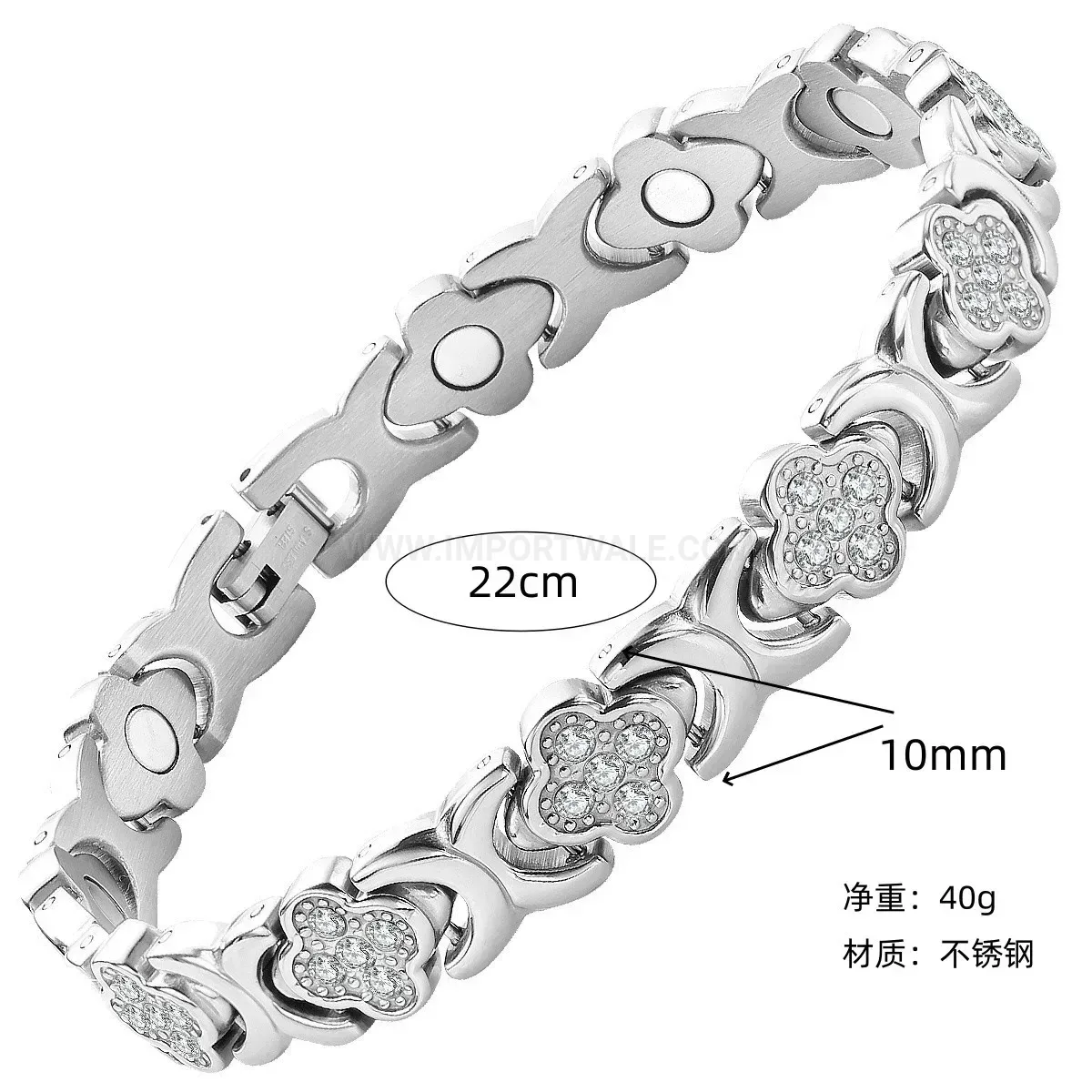Designer Clover Crystal Inlaid Titanium Steel Magnetic Bracelet