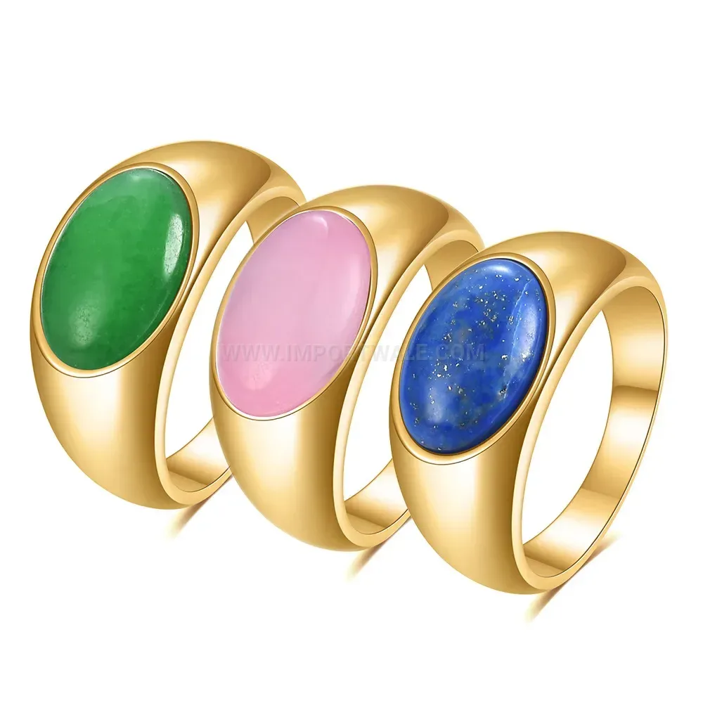 Premium Minimalist Stainless Steel Oval Natural Stone Ring
