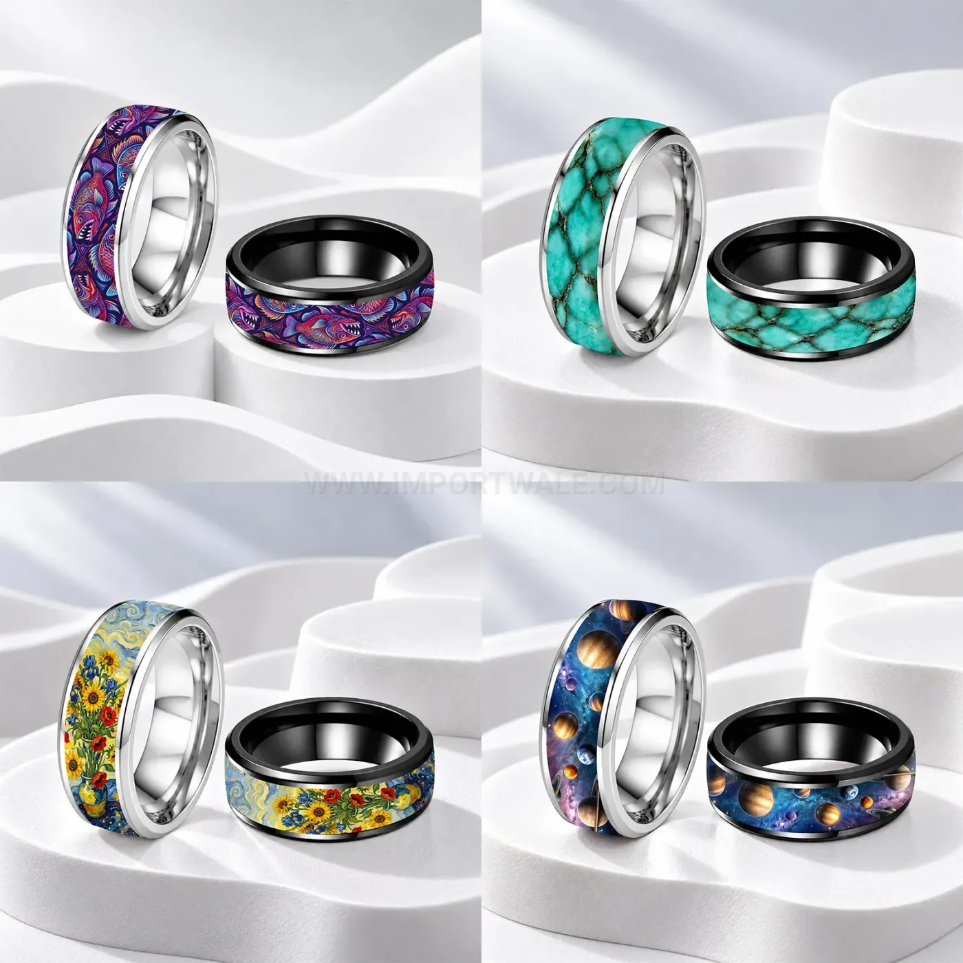 Vintage Patterned Stainless Steel Celestial Graphic Ring