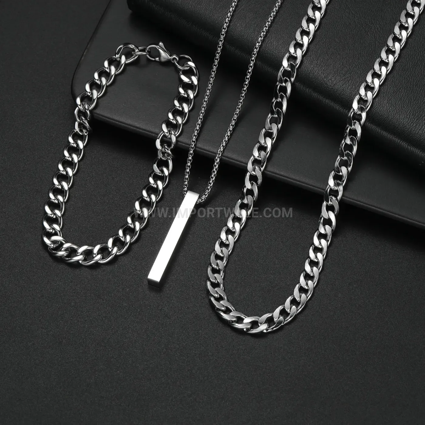 Stainless Steel Hip Hop Pendant Necklace Three Piece Set