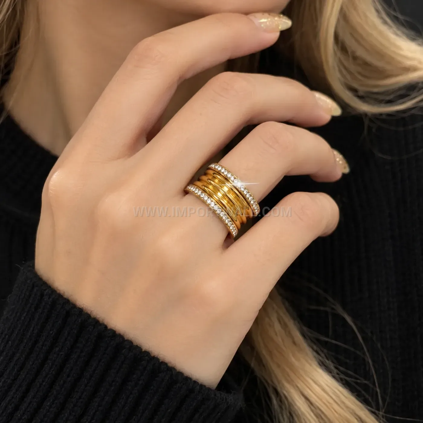 Spinning Roman Numeral Stainless Steel Couple Band Ring