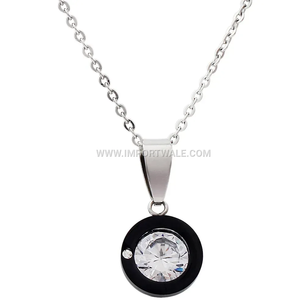 Three Dimensional Cubic Zirconia Heart Stainless Steel Pendant Necklace