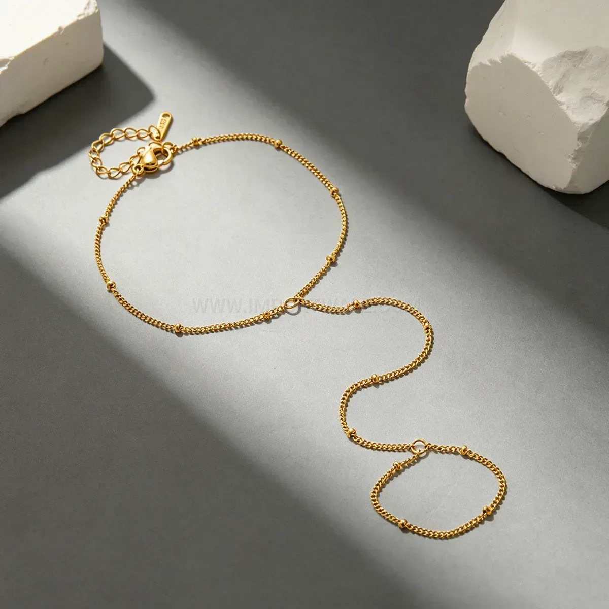 Multi Layer Bead Chain Gold Stainless Steel Hand Ring Bracelet