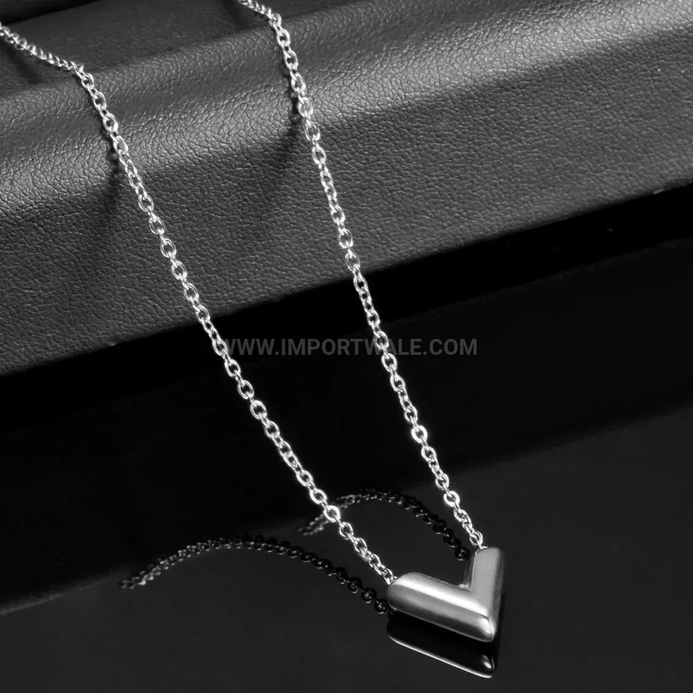 Minimalist Stainless Steel V Initial Pendant Choker Necklace