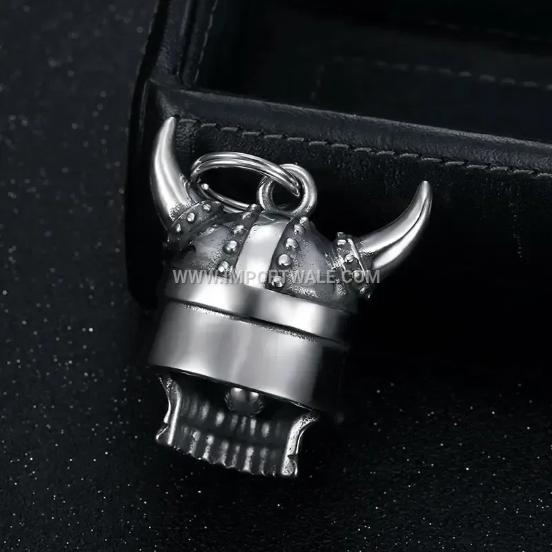 Viking Skull Horned Helmet Guardian Bell Pendant Necklace