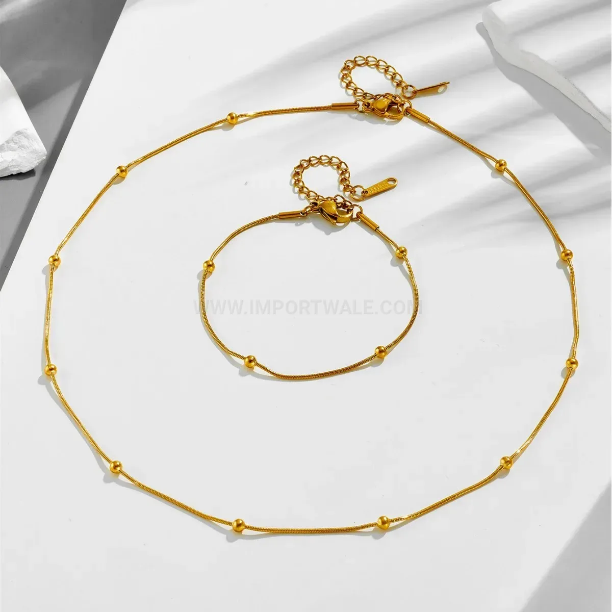 Double Layer Gold Plated Bead Snake Chain Bracelet