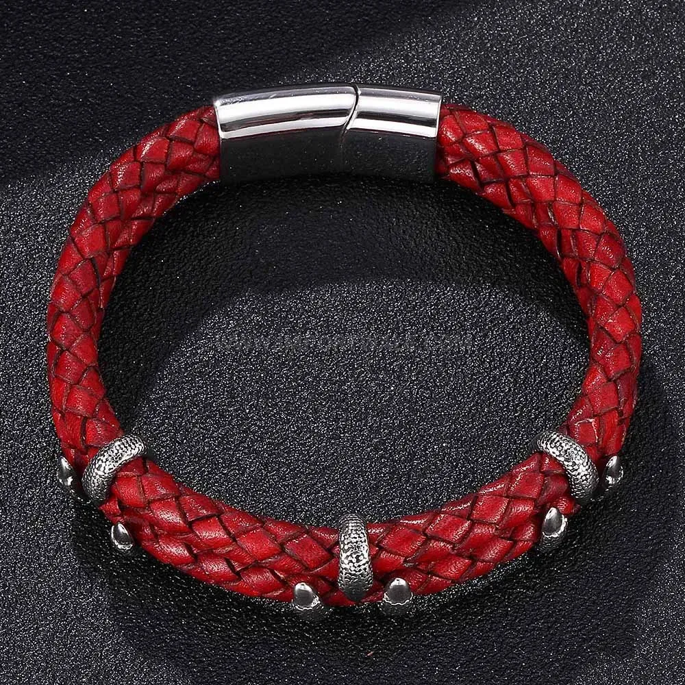 Woven Leather and Stainless Steel Clasp Unisex Statement Bracelet
