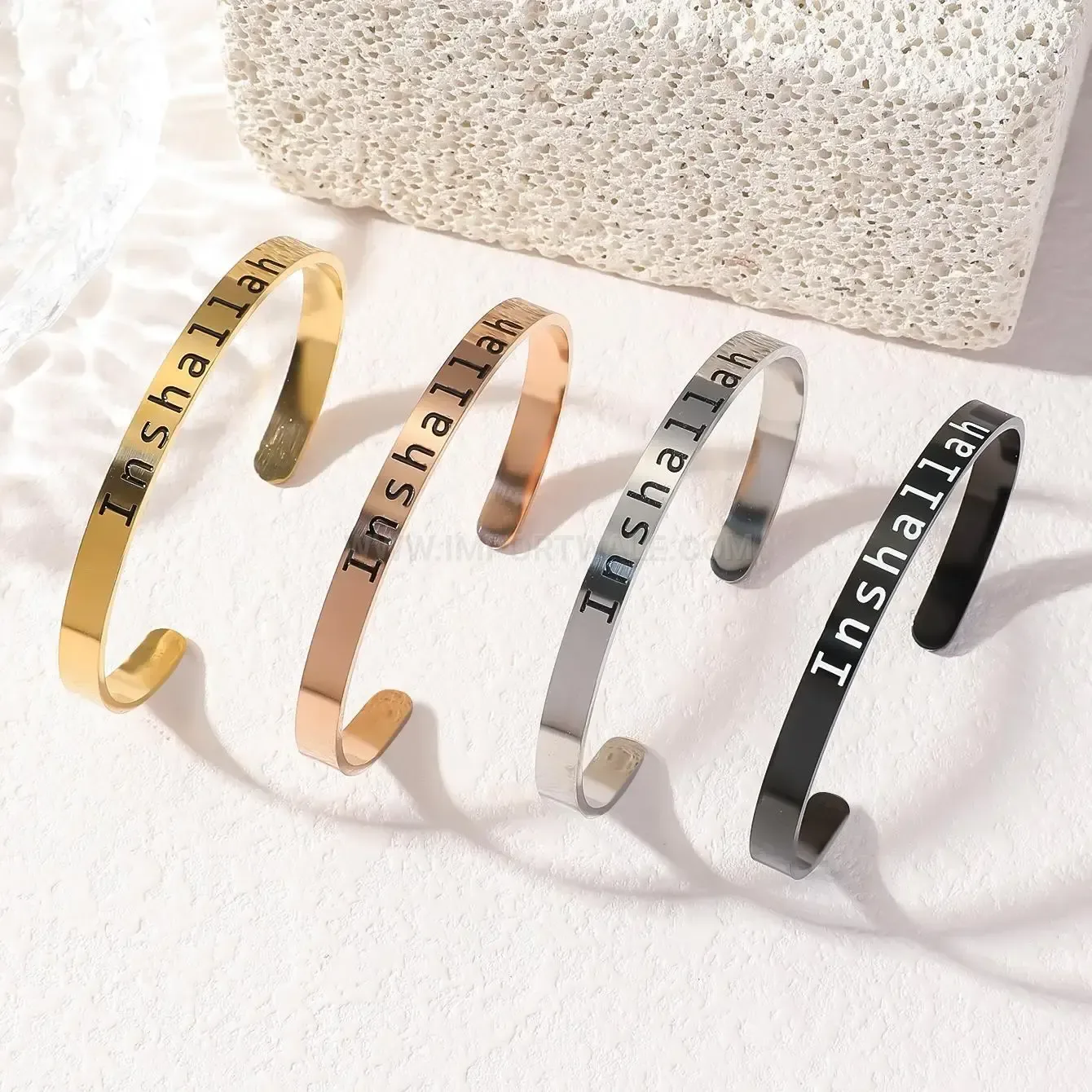 Stainless Steel Inshallah Calligraphy Cuff Bracelet
