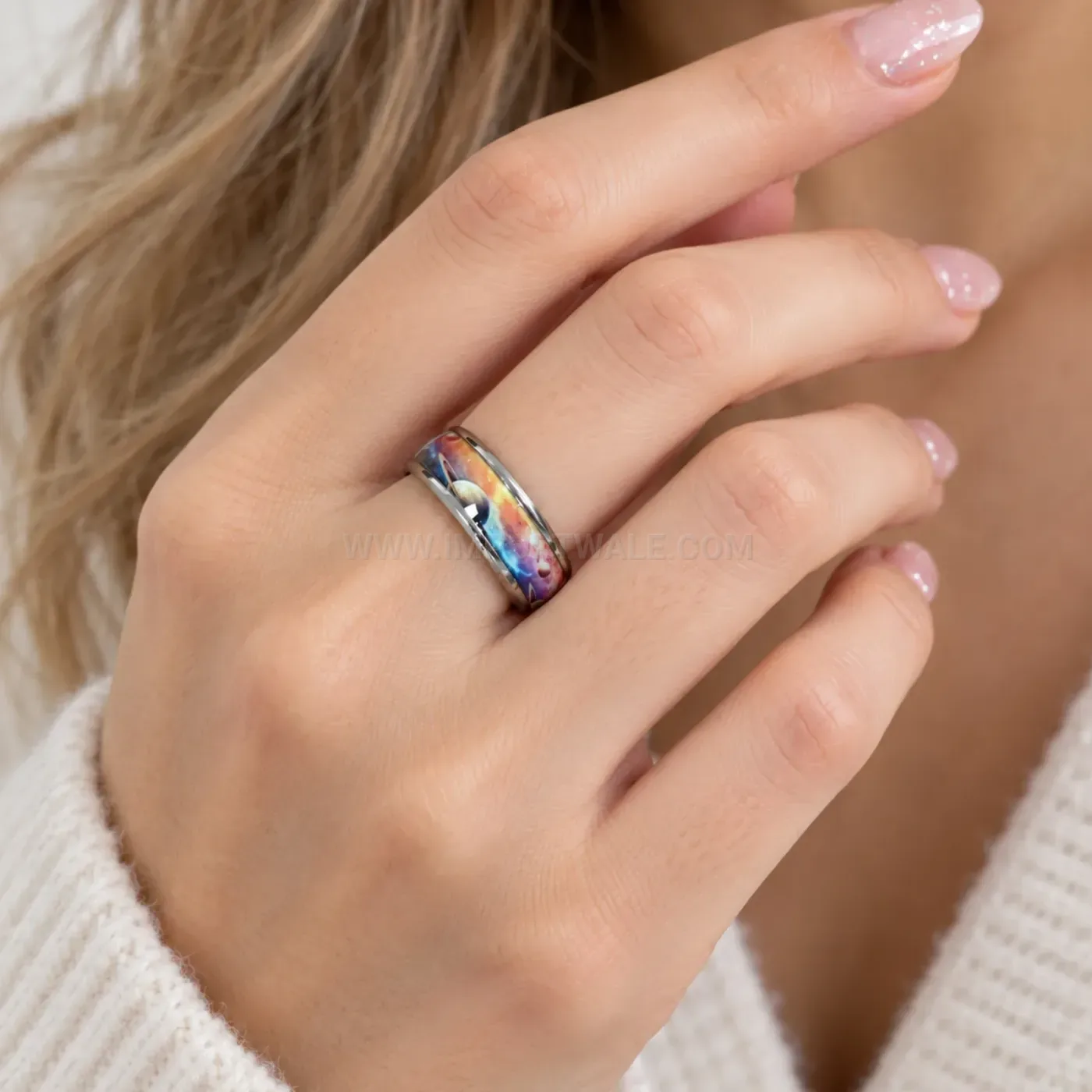 Vintage Patterned Stainless Steel Celestial Graphic Ring
