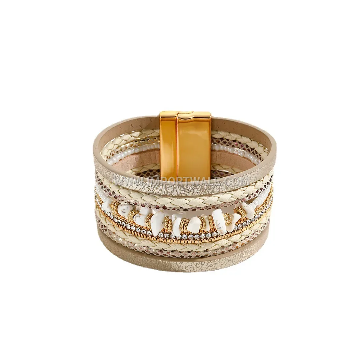 Bohemian Turquoise Wide Leather Cuff Bracelet With Magnetic Clasp