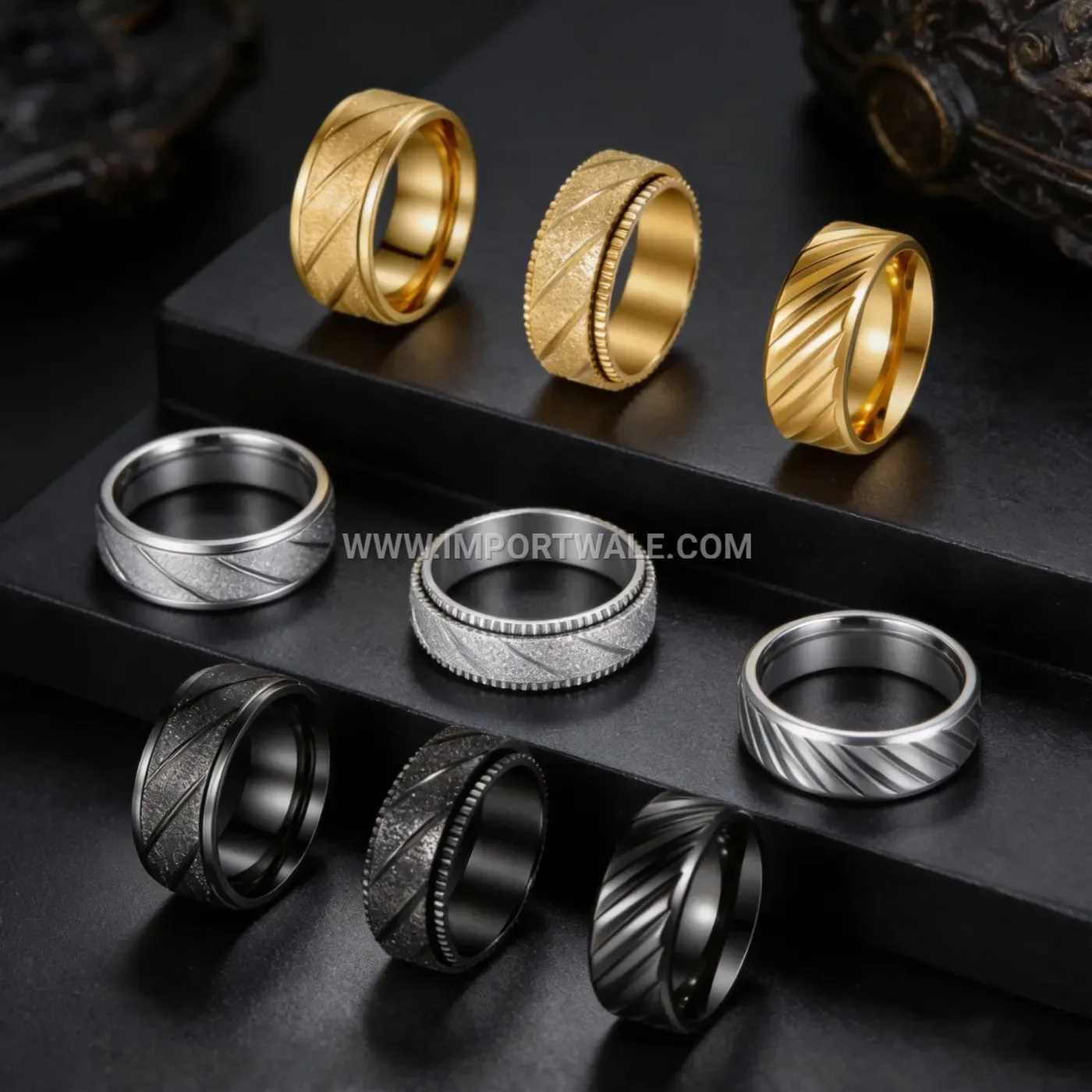Geometric Diagonal Twill Stainless Steel Band Ring