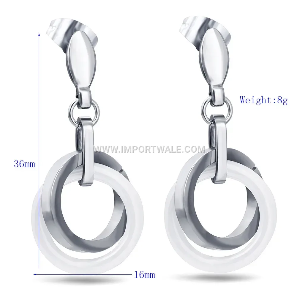 Minimalist Stainless Steel and Ceramic Circular Stud Earrings