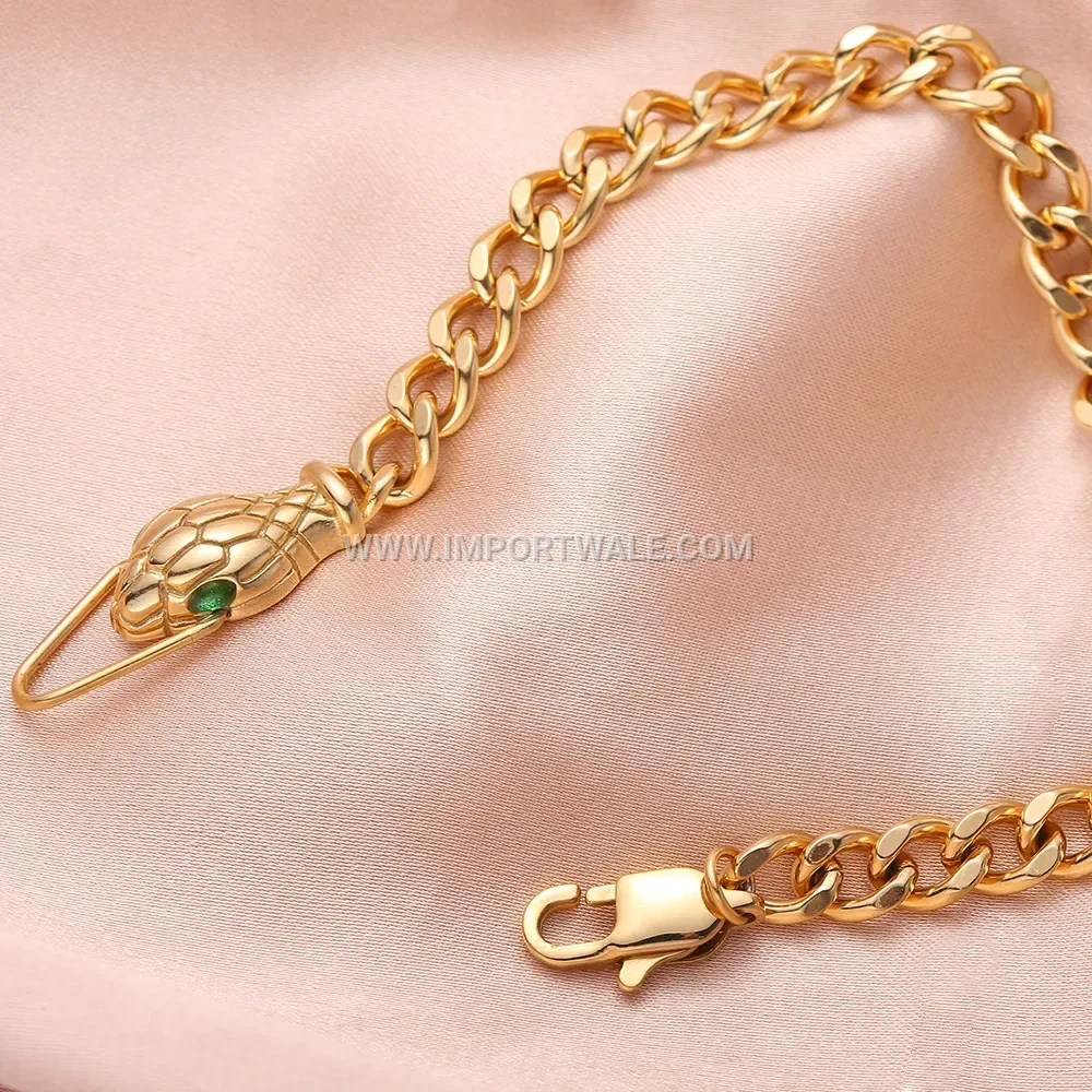 Vintage Gold Plated Snake Head Twisted Titanium Steel Bracelet