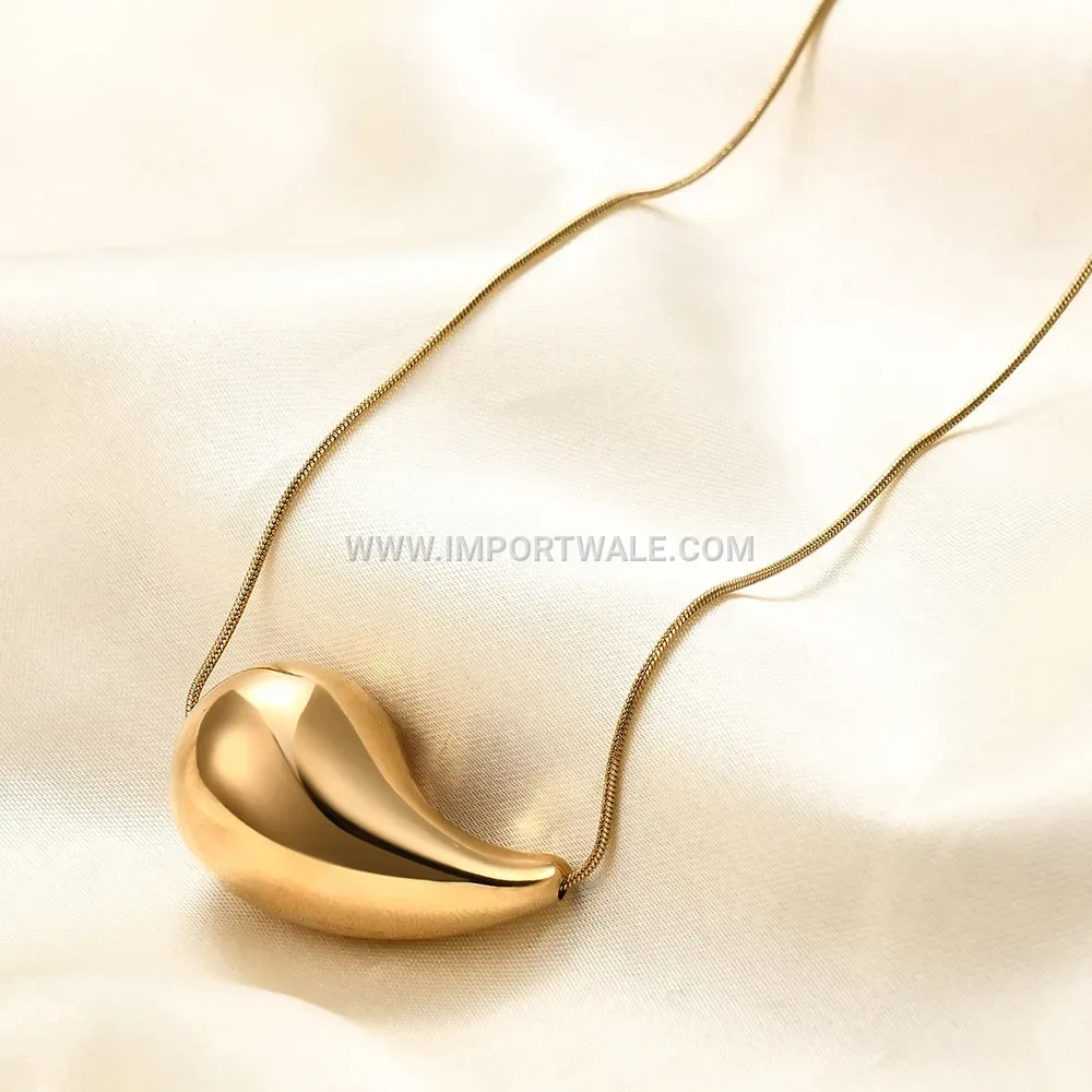 Hollow Teardrop Pendant Snake Chain Stainless Steel Choker Necklace